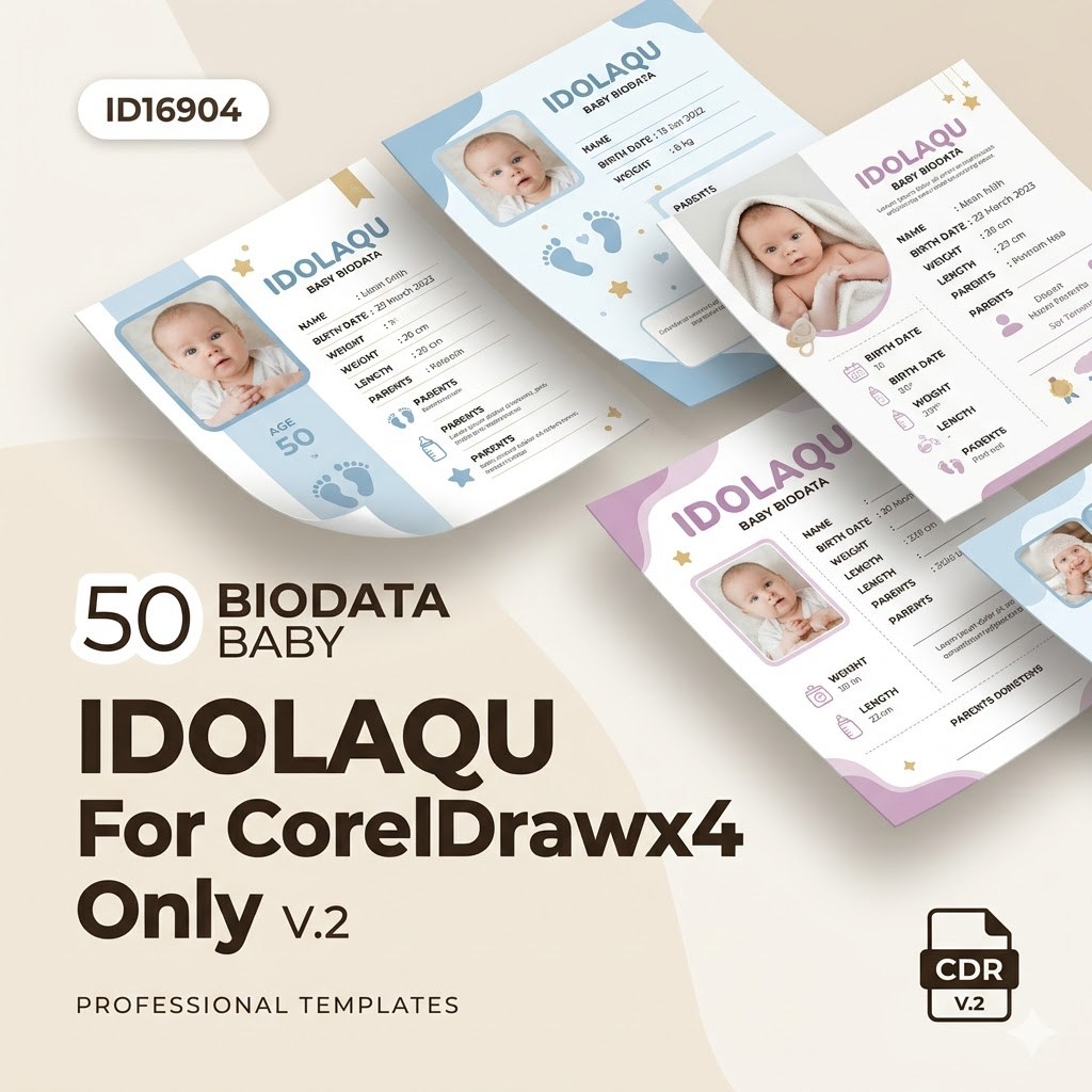 ID16904 - 50 Biodata Baby Idolaqu | Template Biodata Bayi Eksklusif untuk CorelDRAW X4 dengan Desain
