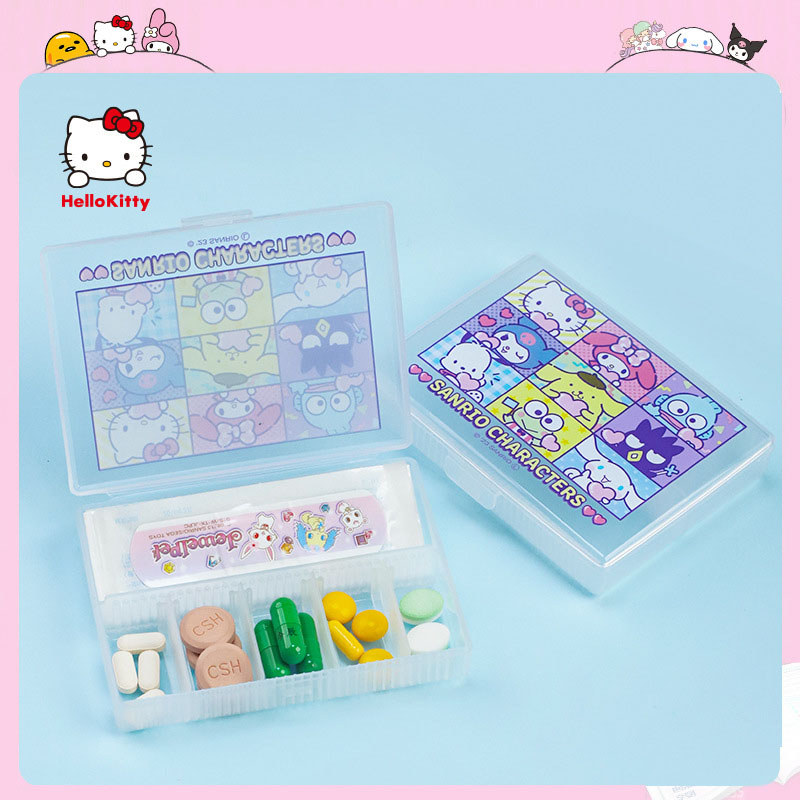 1/3/8 cells Sanrio My Melody Kuromi Cinnamoroll Cartoon Portable Storage Box Medicine Box Pill Case 