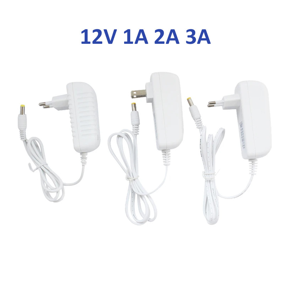 Adaptor Daya 12V 1A 2A 3A EU US, Catu Daya 110V 220V AC ke 12Volt DC, Driver LED Plastik untuk Lampu