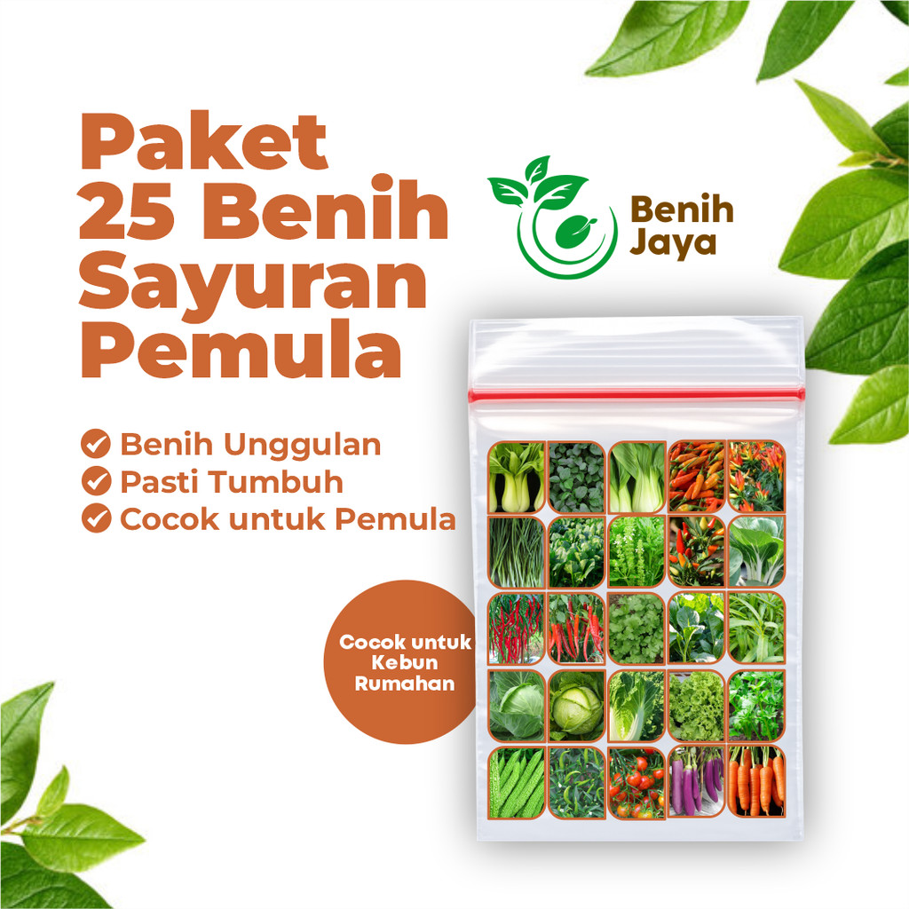 BENIH JAYA - Paket Lengkap 25 Macam Benih Sayuran Pemula, Bibit Sayur Unggulan