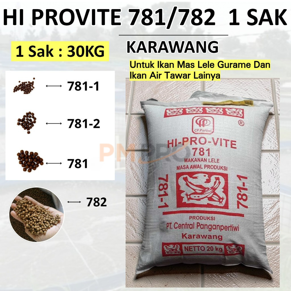 Pelet Apung Hi Pro Vite 781 782 -1 2 Karawang 1 Karung 20  30kg Hiprovite Pakan Ikan Mas Lele Mujair