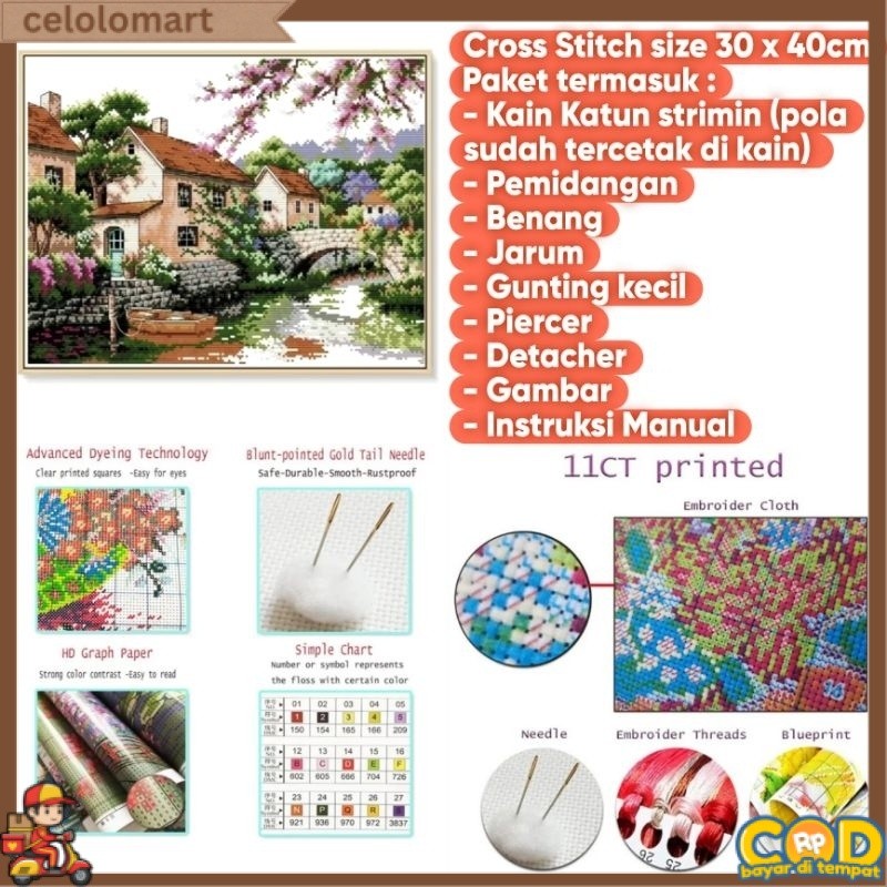 BISA COD kristik pemandangan indah set Embroidery Craft set complete - kerajinan menyulam set lengka