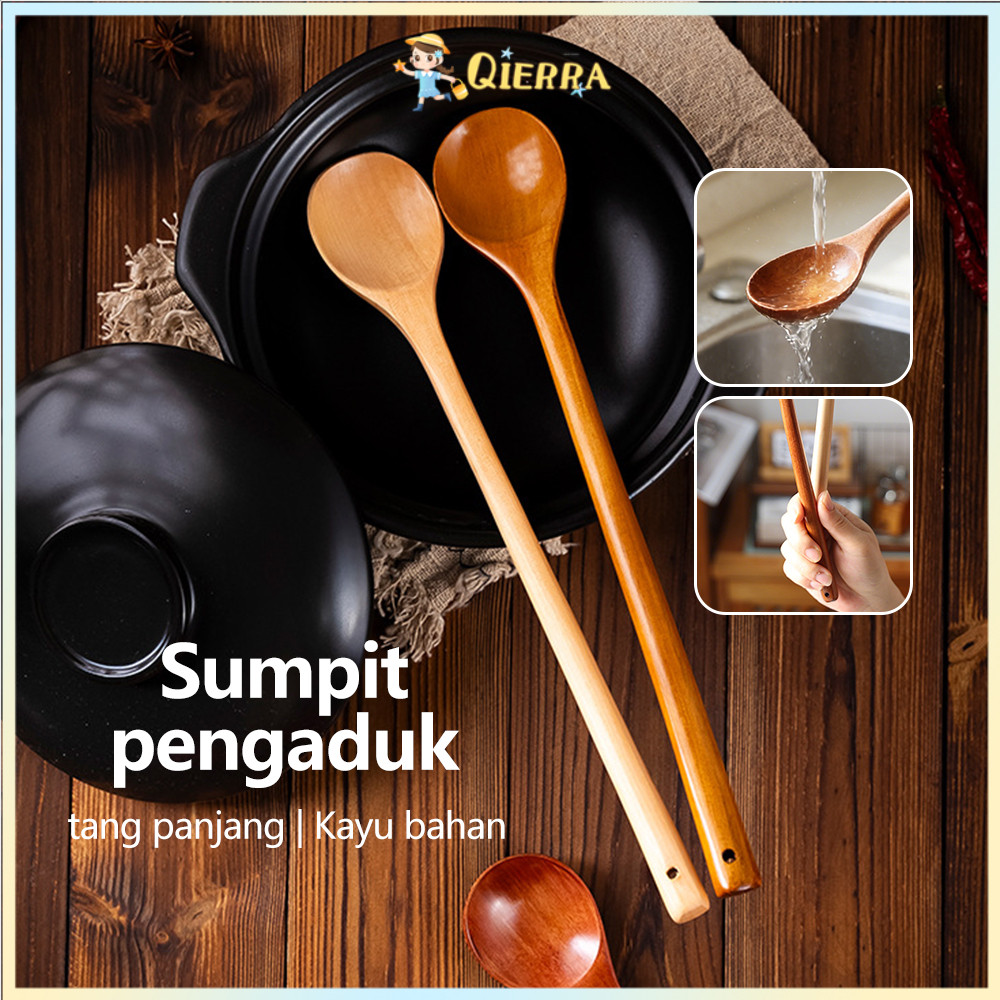 Qierra Sendok Kayu Panjang Sendok Masak Jepang Long Spoon Wooden