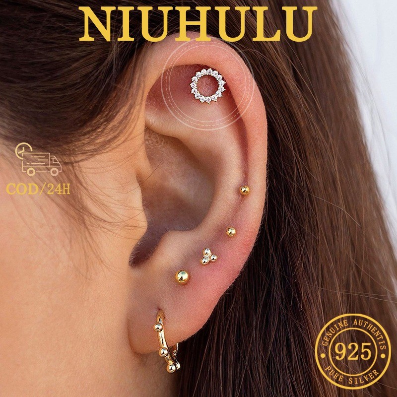 Anting-anting Wanita Motif Bunga Matahari Lapis Emas 925 Dengan Zirkonium Berkilauan