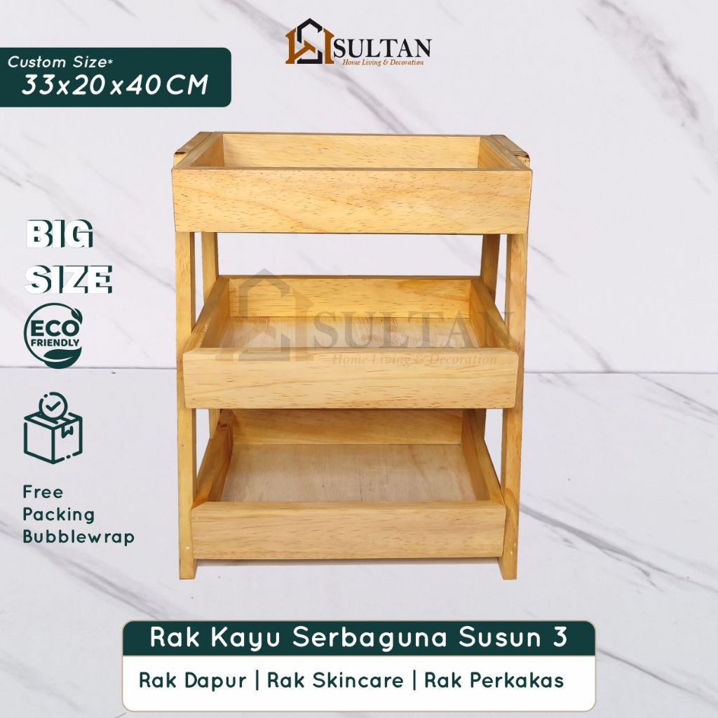 Big Size  Rak Bawang Susun 3 Rak Kayu Serbaguna Estetik rak kayu