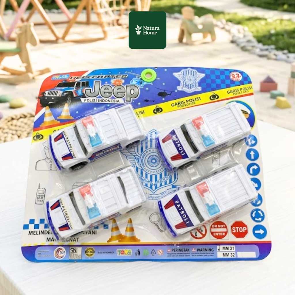 NATURAHOMEE Set Mainan Mobilan Jeep TNI & Polisi Lalu Lintas 4 Pcs