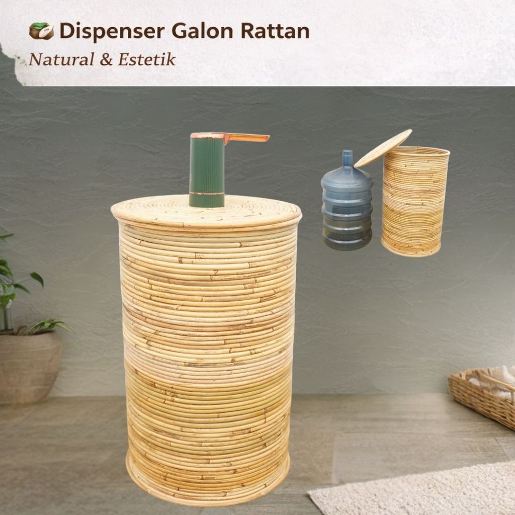 Dispenser Penutup Galon Air Mineral Rotan 19L Anyaman Tempat Galon Estetik Gaya Boho Natural
