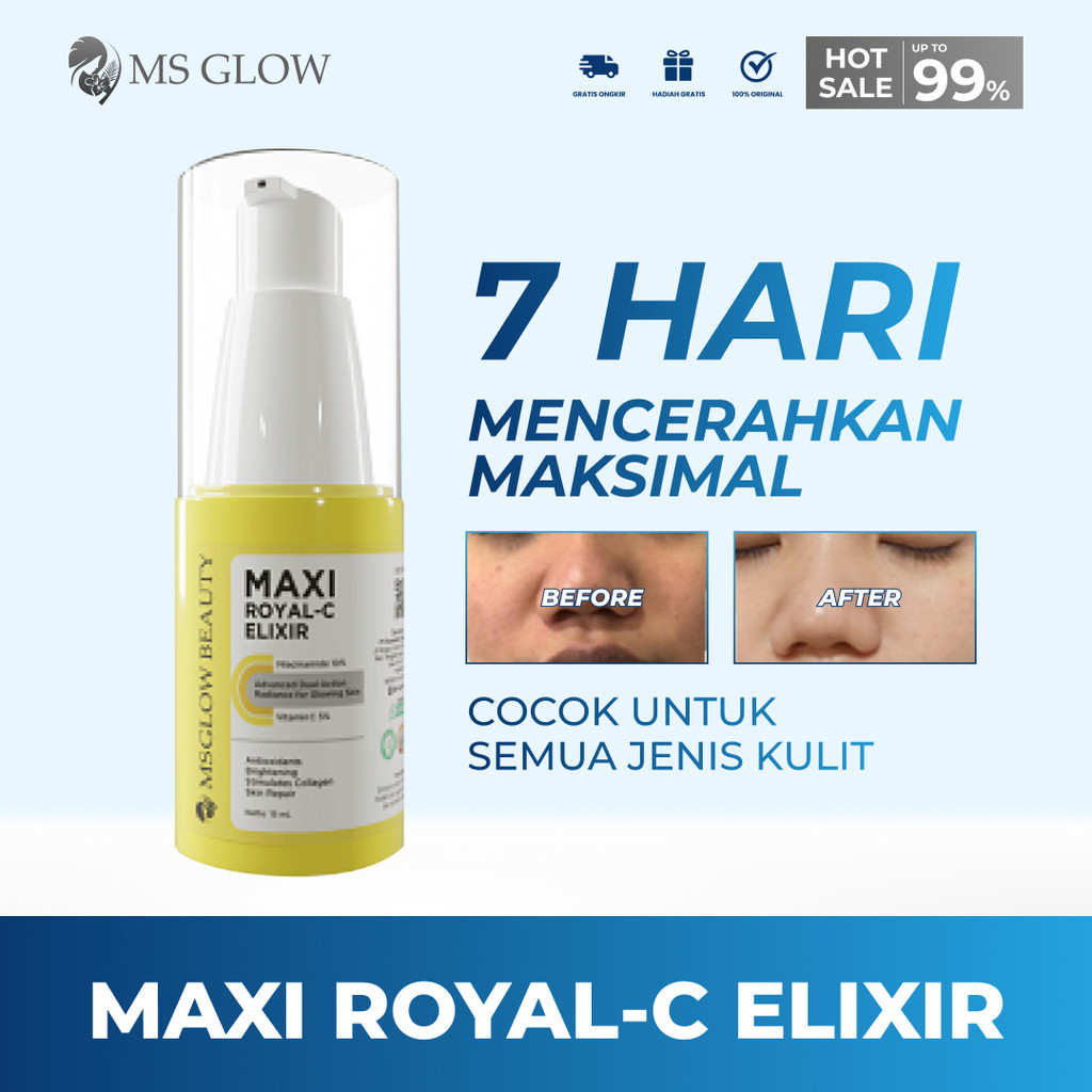 MS Glow Maxi Royal C Elixir Serum Vitamin C dan Niacinamide Untuk Wajah Kusam dan Flek Hitam Hiperpi