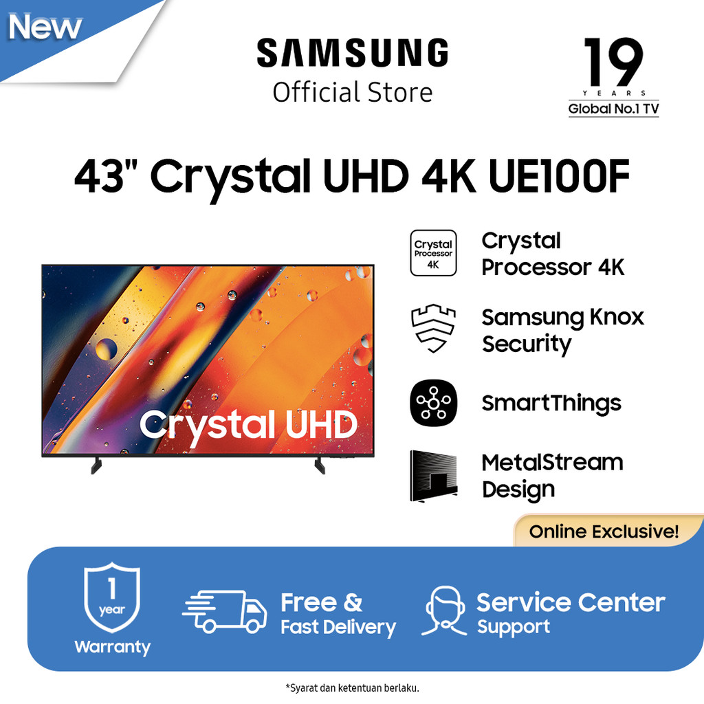 Samsung 43" Crystal UHD 4K UE100F 4K Smart TV | UA43UE100FKXXD