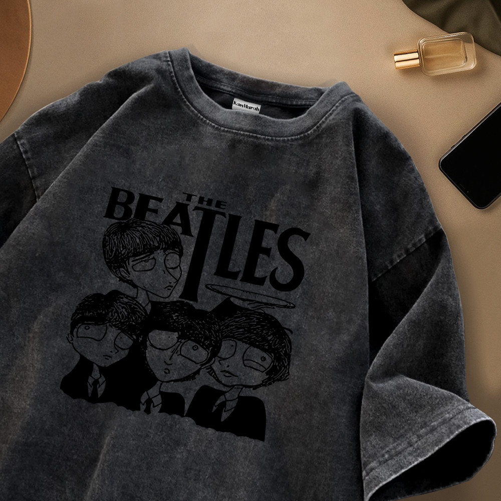 Kaos Murah Id | Kaos Black Washed Oversize Unisex | Motif Art The Beatles |  Bahan Cotton
