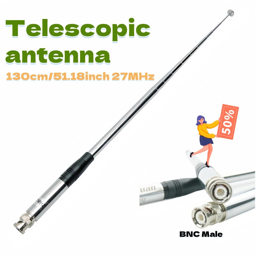 130cm/51.18in 27MHz BNC Male Connector Telescopic antenna  Compatible With QYT CB-58 Cobra Midland I