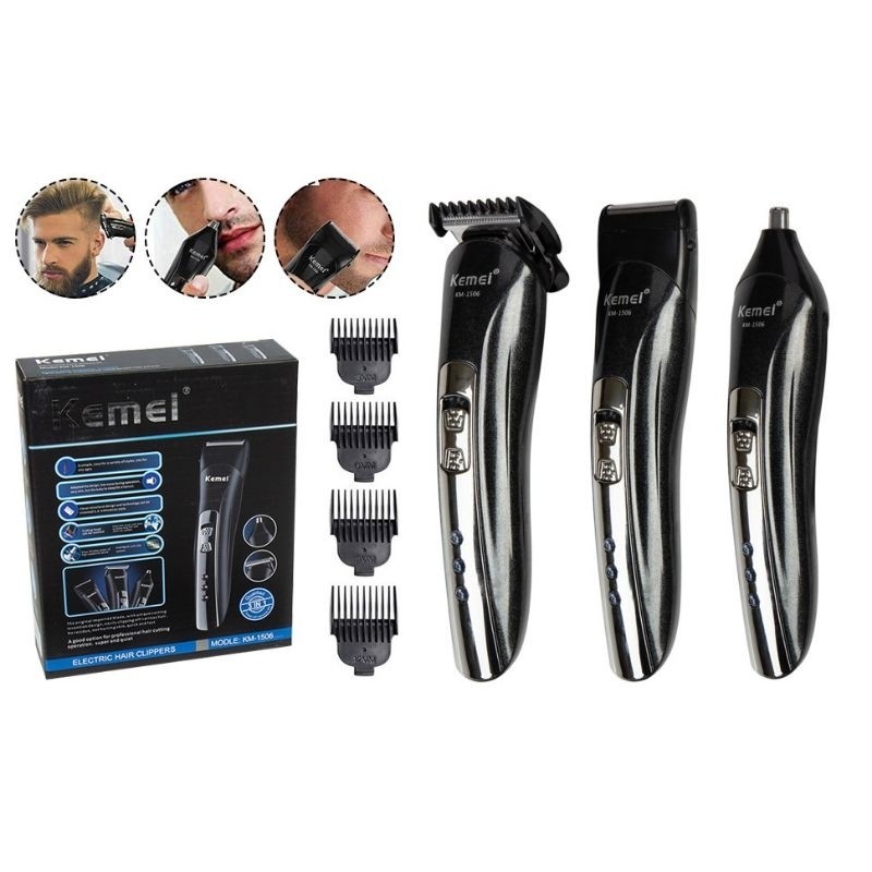 KEMEI ALAT CUKUR KM1506 KM 1506 PENCUKUR RAMBUT HIDUNG KUMIS JANGGUT HAIR CLIPPER 3IN1 3 IN 1 BERKUA