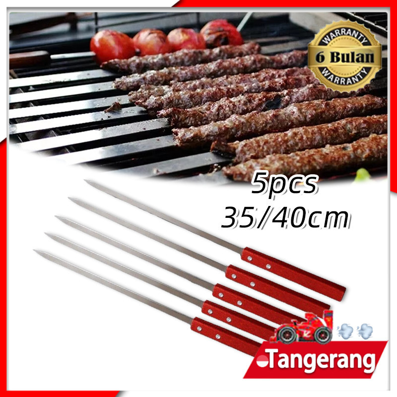 5pcs Tusuk Sate Datar / Alat Tusuk Sate Stainless Steel / Tusuk Sate Gagang