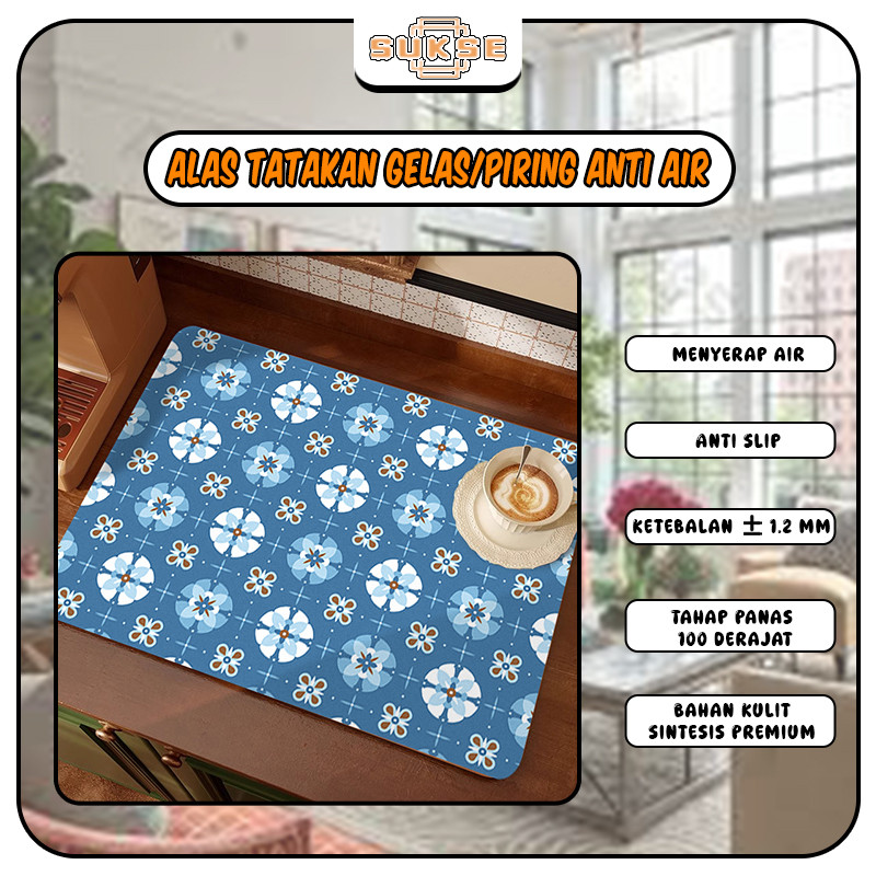 Alas Makan Waterproof / Custom - Alas Motif Tegel Kunci  / Alas Gelas Non Slip Cocok untuk Meja Teh 