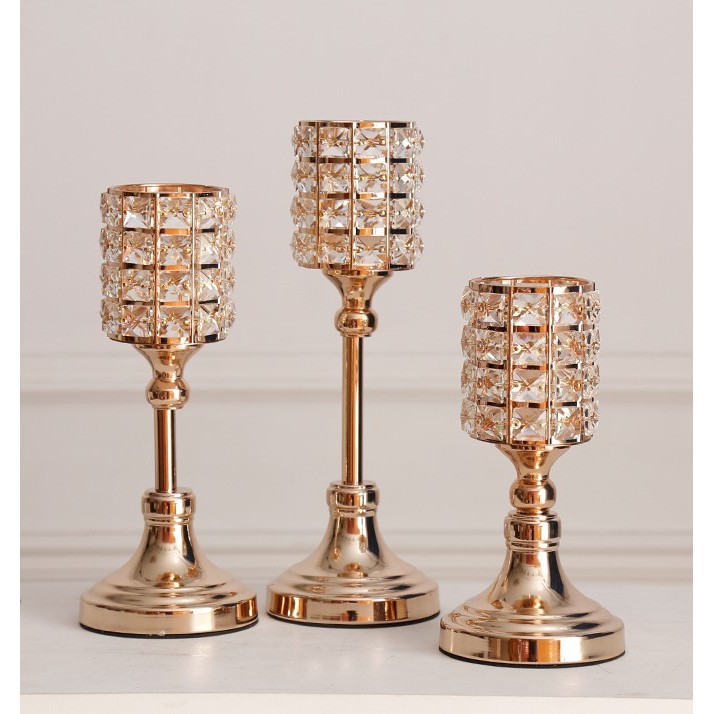 RoyalHuis  Tempat Lilin Kristal Meja Makan Mewah / Elegant Crystal Standing Candle Holder / Tempat L