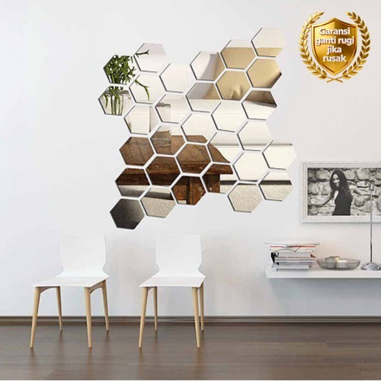Cermin Tempel Dinding Hexagonal / Kaca Segi Enam Dekorasi Dinding ( 1 PC )