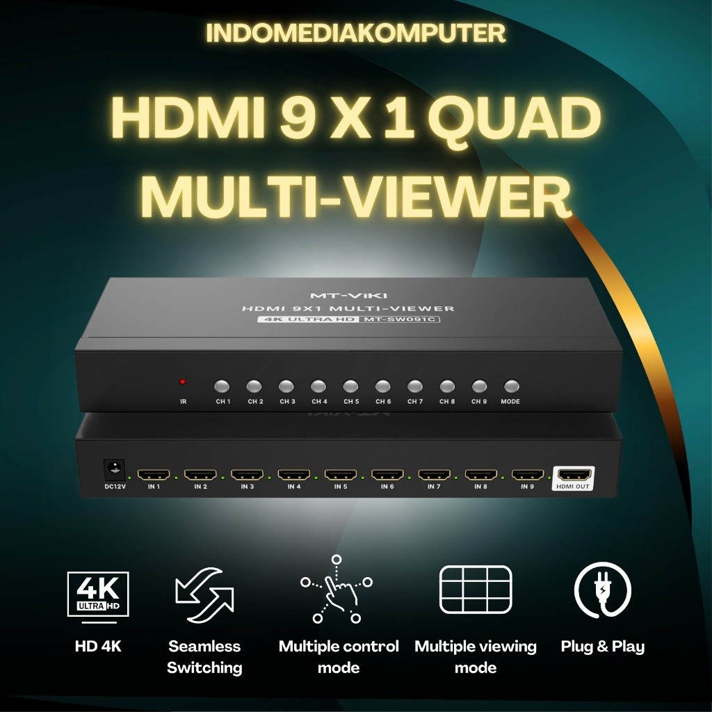 HDMI Multiviewer Switch 9X1 Seamless HDMI Quad Multi-Viewer Seamless Switcher 9 in 1