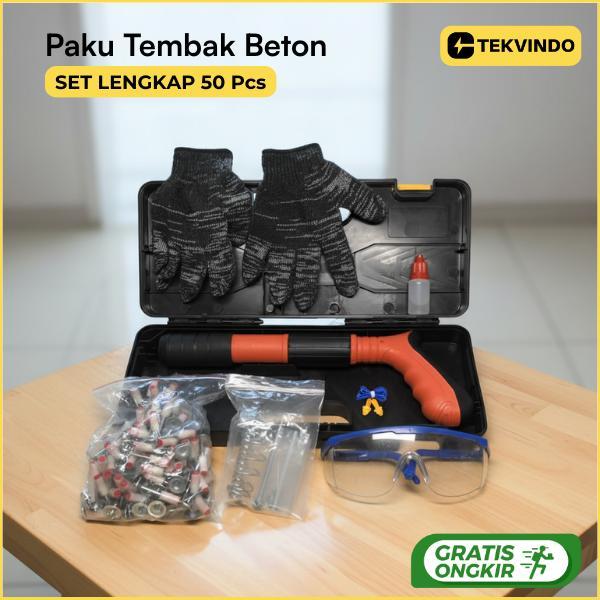 Paku Tembak Beton SET LENGKAP 50 Pcs Paku Nail Gun Ramset Tembak Beton Ramset Gun Alat Paku Tembak