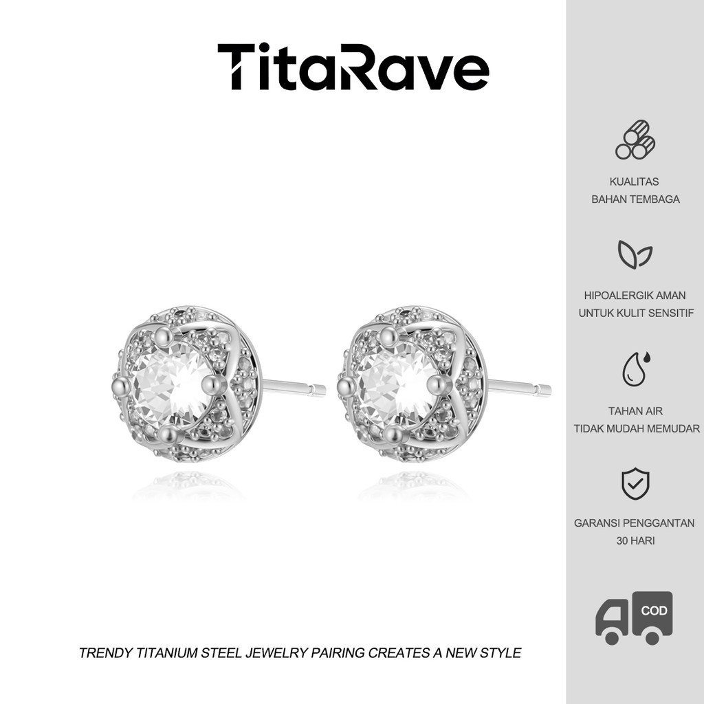 TitaRave Anting Telinga Kuku Wanita Perak Fashion Korea Cantik Zirkon Kecil Bulat Anting Tindik Pria