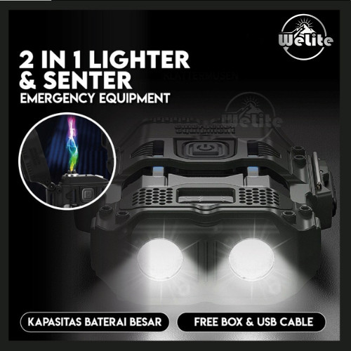 Senter Mini Camping 2in1 Korek Api Plasma Elektrik Cas USB TypeC Multifungsi 220 Lumens IPX4 Lighter