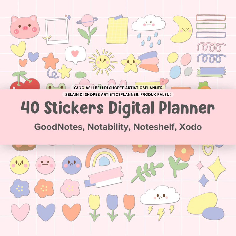 40 Digital Planner Sticker- GoodNotes Sticker, iPad Digital Sticker, Journal Stickers, Cropped PNG f