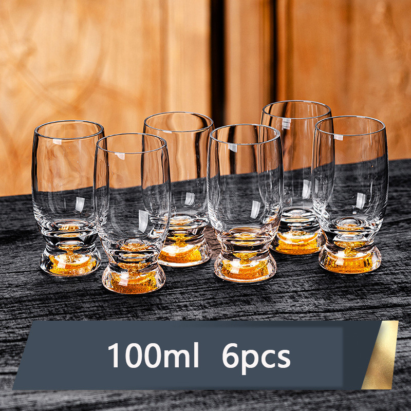 2/4/6pcs Crystal Liquor Glasses Set 100ml Vodka Shot Glass Wine Glasses Golden Whiskey Glass Spirits