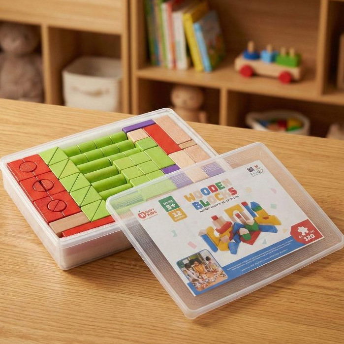 Balok Kayu Edukasi Anak 4 cm – Kayu Meranti Berkualitas, Warna Merah Biru Kuning