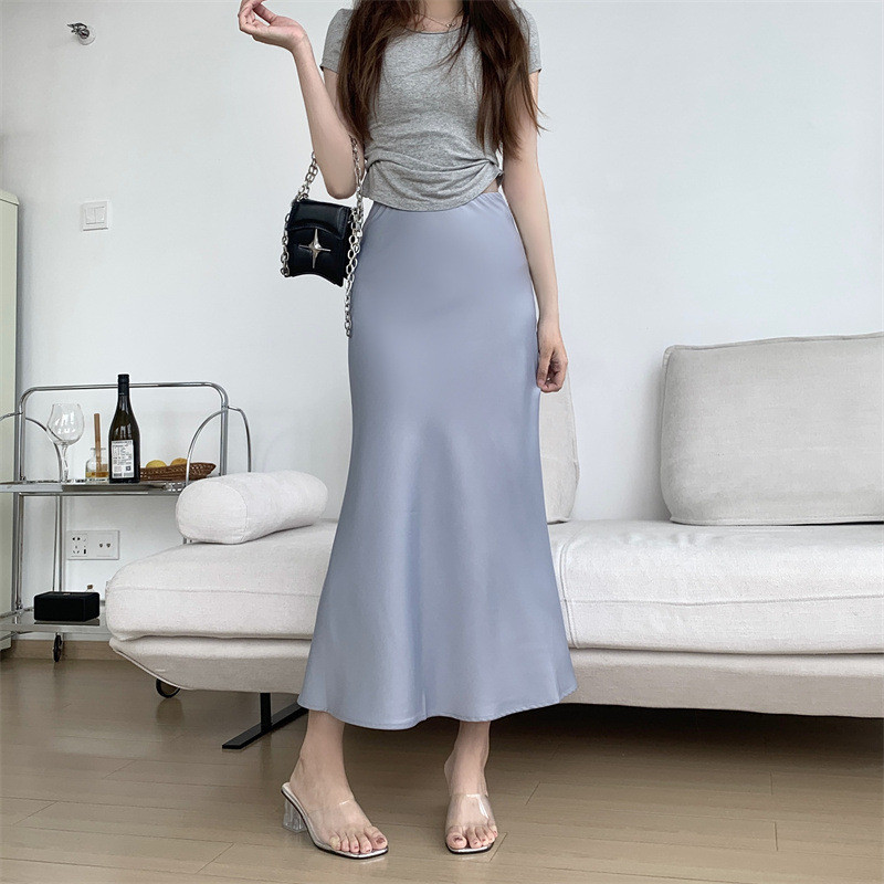 Rok Panjang Duyung High Waist Wanita - Model Mermaid Flare Skirt Korea Elegan (Bahan Silk / Satin)