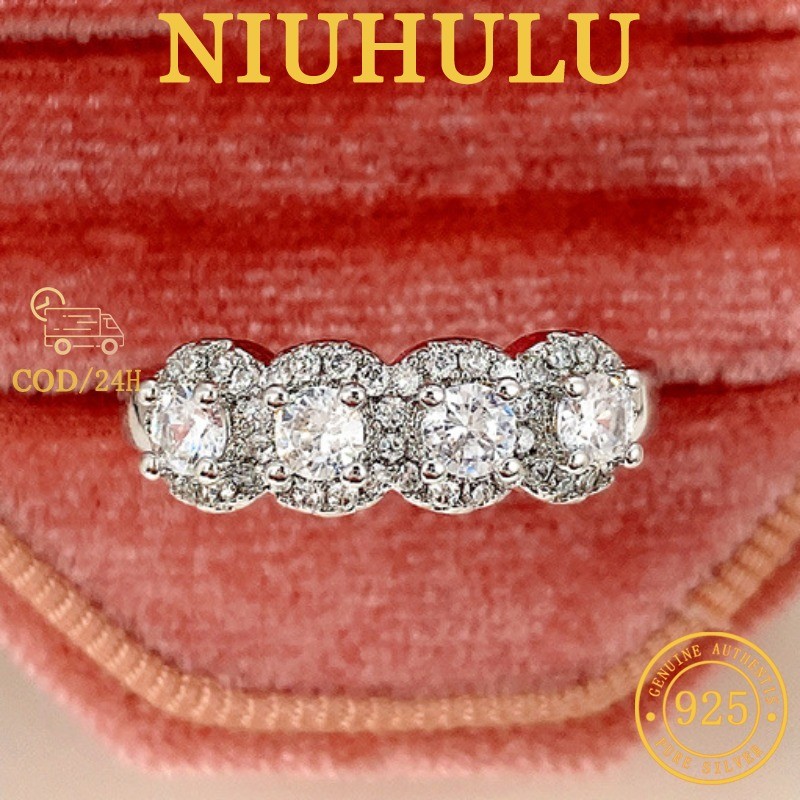 Cincin Wanita Emas Putih 18K Empat Cincin Berlian Zirkon