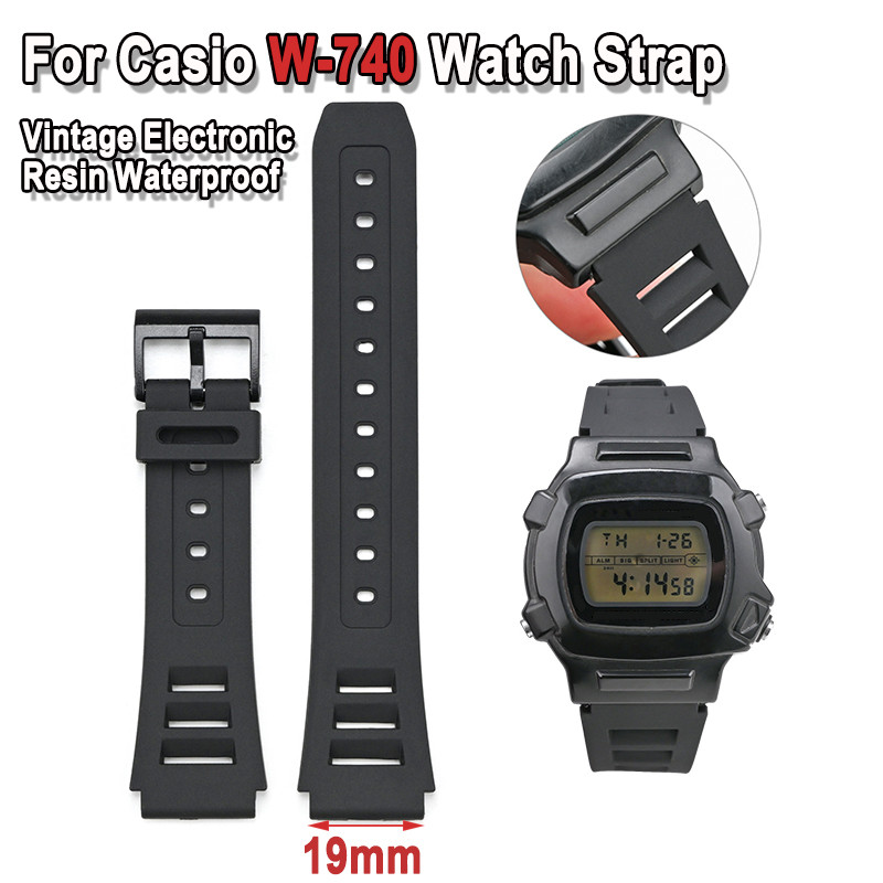 19mm Silicone For Casio W-740 Wat Strap Watband Sport Waterproof Men Women Bracelet Resin Black TPU 