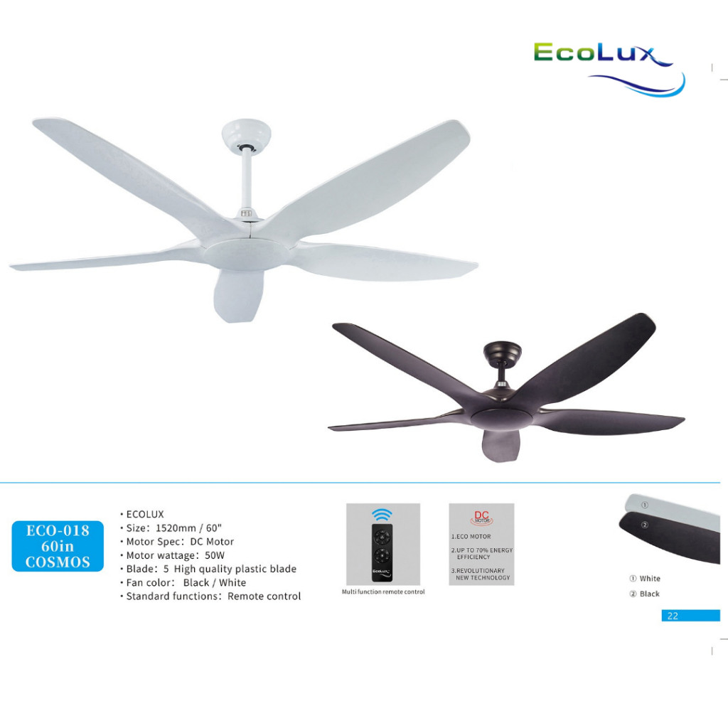 Ecolux Cosmos 60” Ceiling Fan DC + Remote | Kipas Gantung Plafon Besar, Angin Kencang, Low Watt