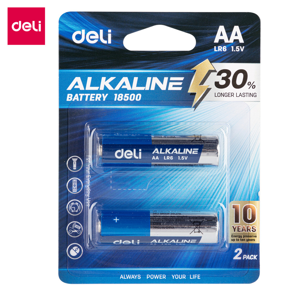 Baterai DELI ALKALINE AA 1.5V W18500 / Battery Size A2 Batere Sepasang (2pc) Original