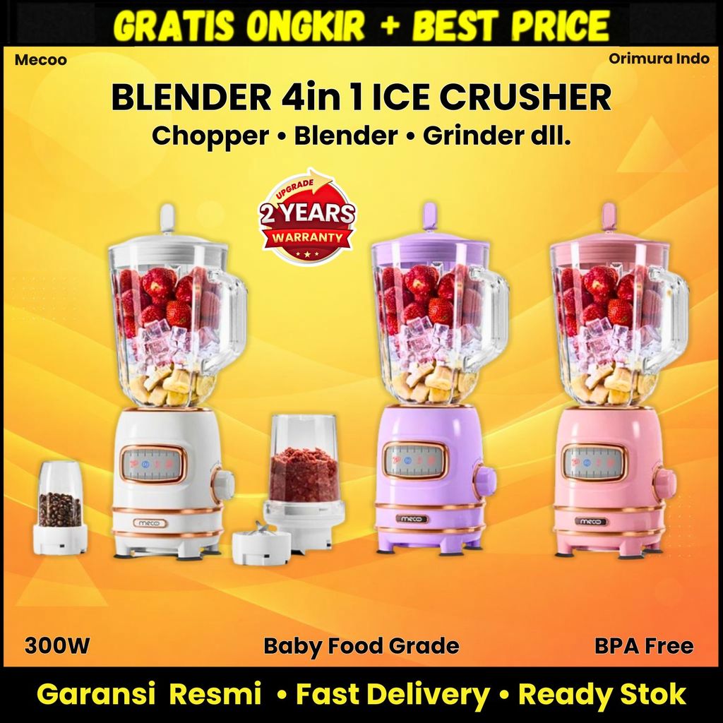 Mecoo Blender Chopper Grinder Ice Crusher 4in1 - Blender Bumbu Daging Buah Food Processor Promo