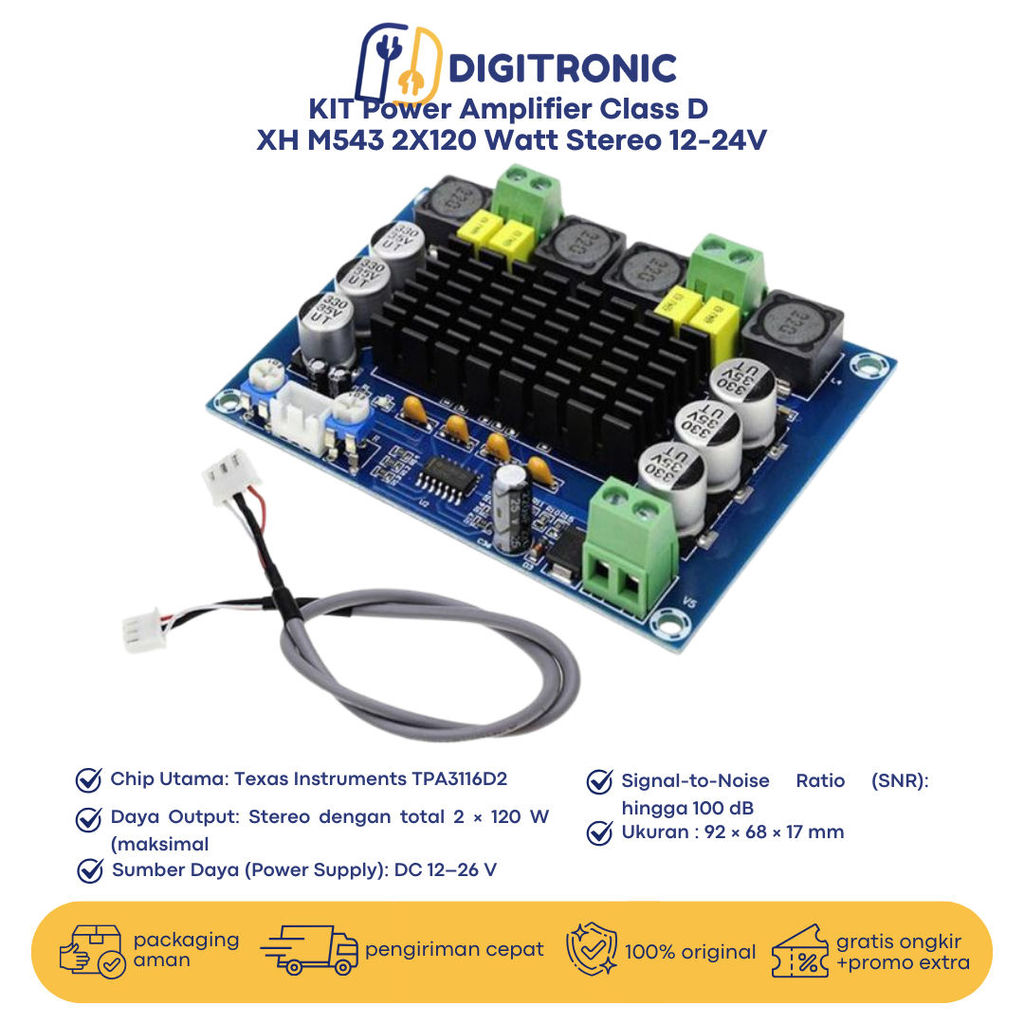 KIT Power Amplifier Class D  XH M543 2X120 Watt Stereo 12-24V