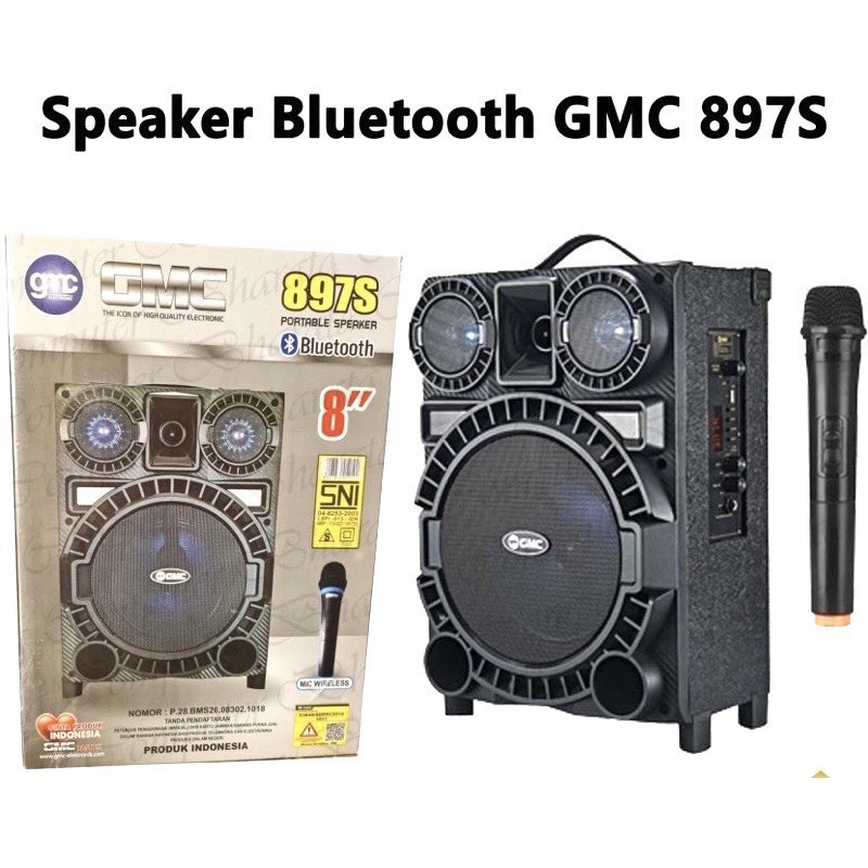 GMC SPEAKER PORTABLE BLUETOOTH GMC897S GMC 897 S SIZE 8in 8In 8 Inch 8 INCH BONUS MIC ORIGINAL