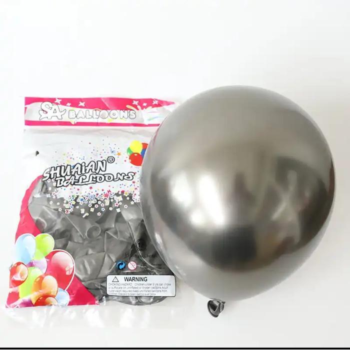 NEW PRODUK Balon latex chrome / balon metalik chrome 12 inch pepack isi 50 - hitam TERLARIS