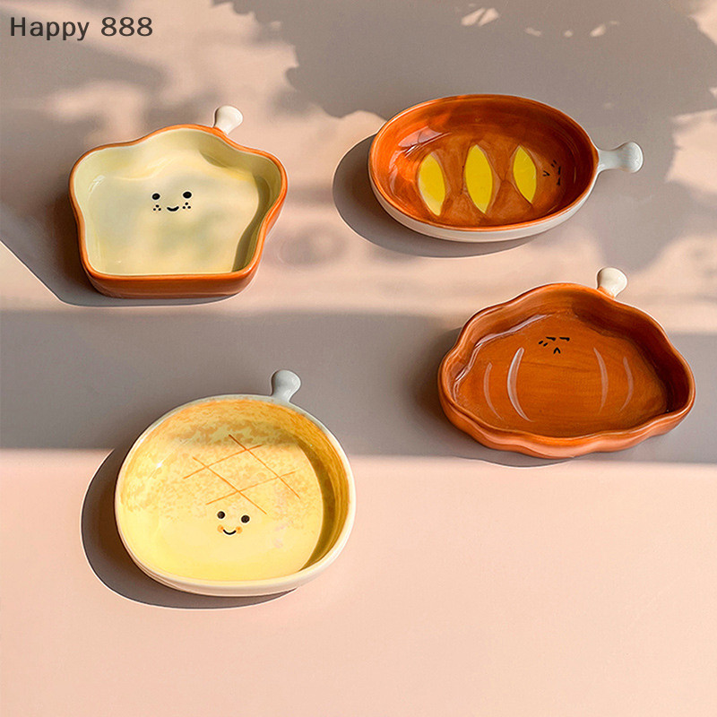 Ceramic Bread Plate Cute Croissant Pattern Dessert Plate Home Creative Plate Ceramic Seasoning Plate