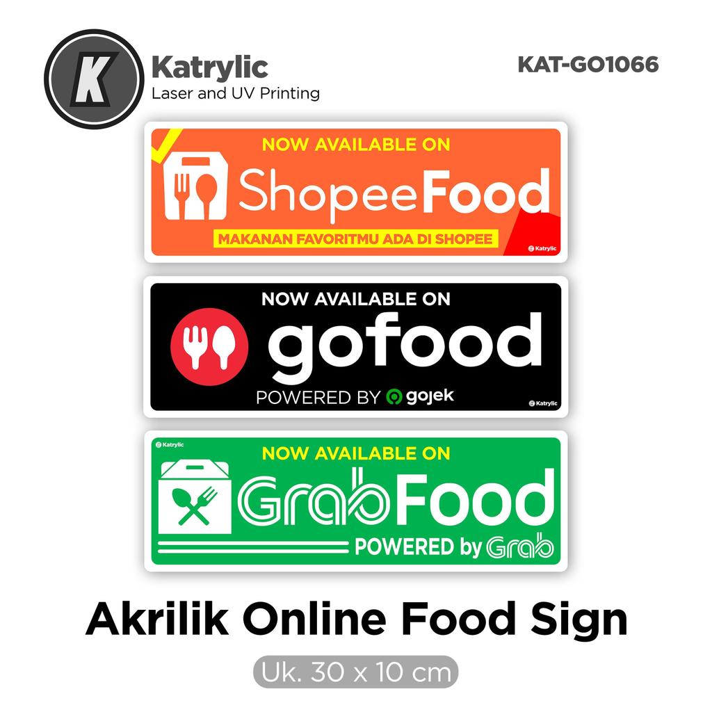 Gofood ShopeeFood GrabFood Sign Katrylic / 30 x 10 cm / Papan Petunjuk Akrilik Layanan Makanan Onlin