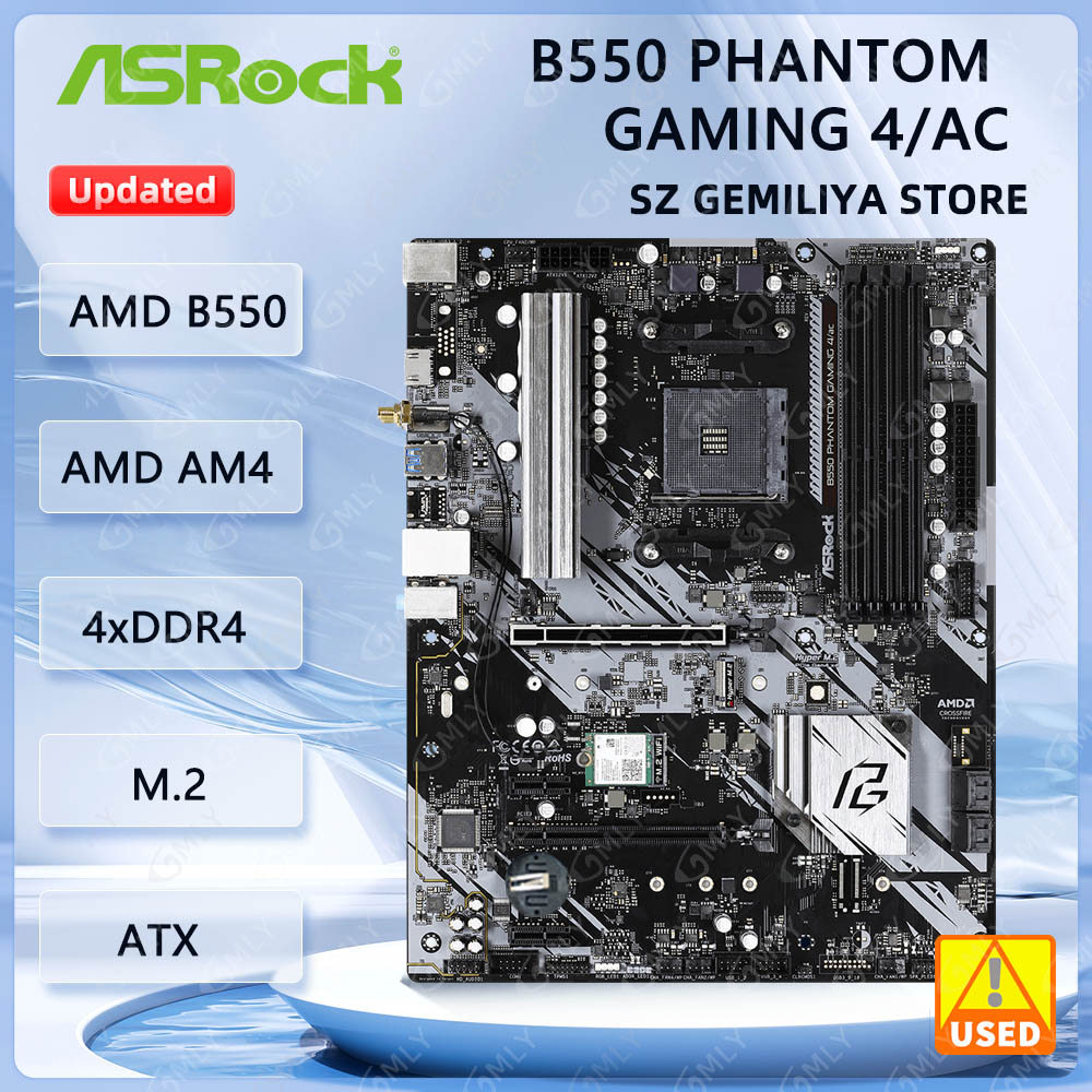ASRock AMD B550 B550 PHANTOM GAMING 4/AC  Motherboard Socket AM4 support Ryzen 5 5500 5700G 4600GE 3