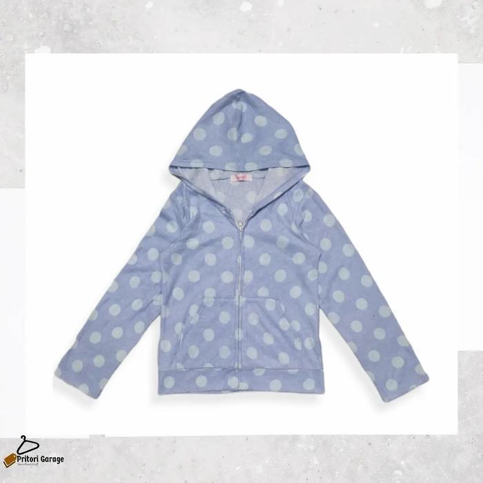 Zipper Hoodie Jacket Fleece Sugar Doll Polkadot Light Blue White Color