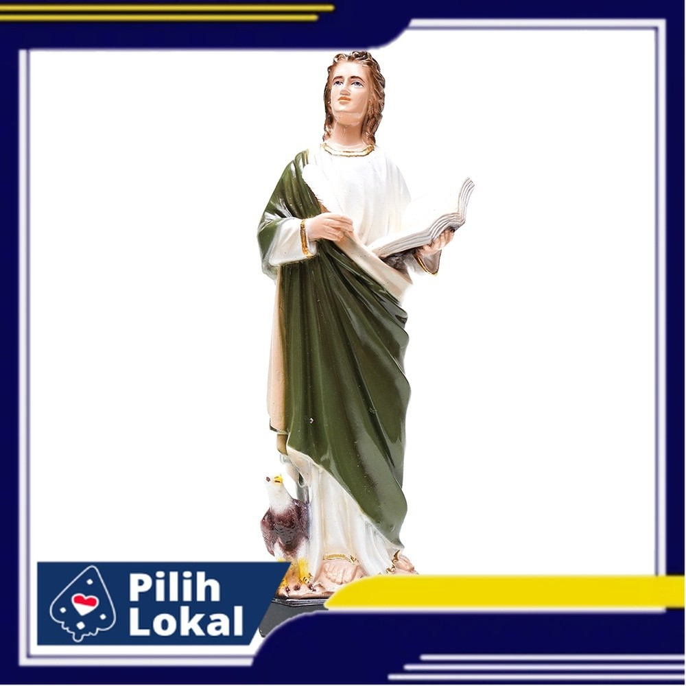 Pajangan Patung Rohani Katolik Yohanes Penginjil Warna Hijau 30cm
