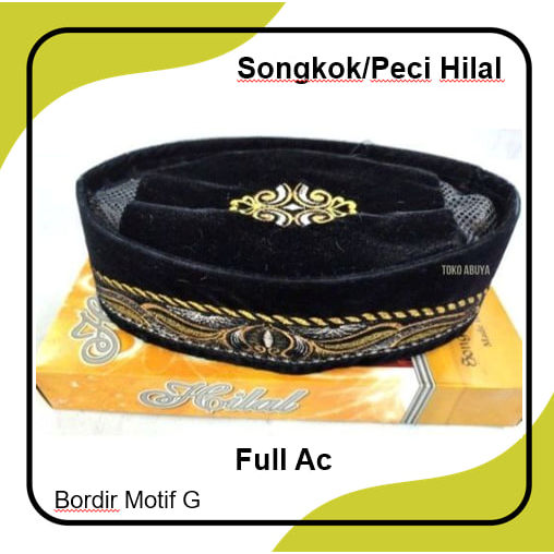 Peci Songkok Hitam Bordir HILAL Kopiah Nasional Bahan Bludru Kualitas Premium - Motif G