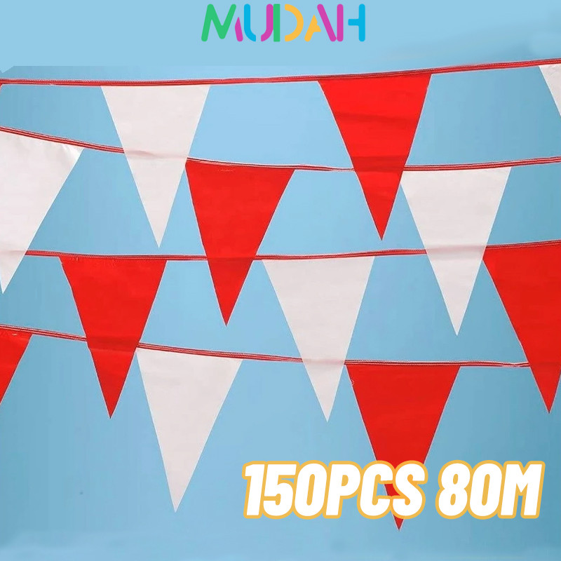 150Pcs Bendera Segitiga Merah Putih 80 Meter Segitiga Bendera Hias Festival