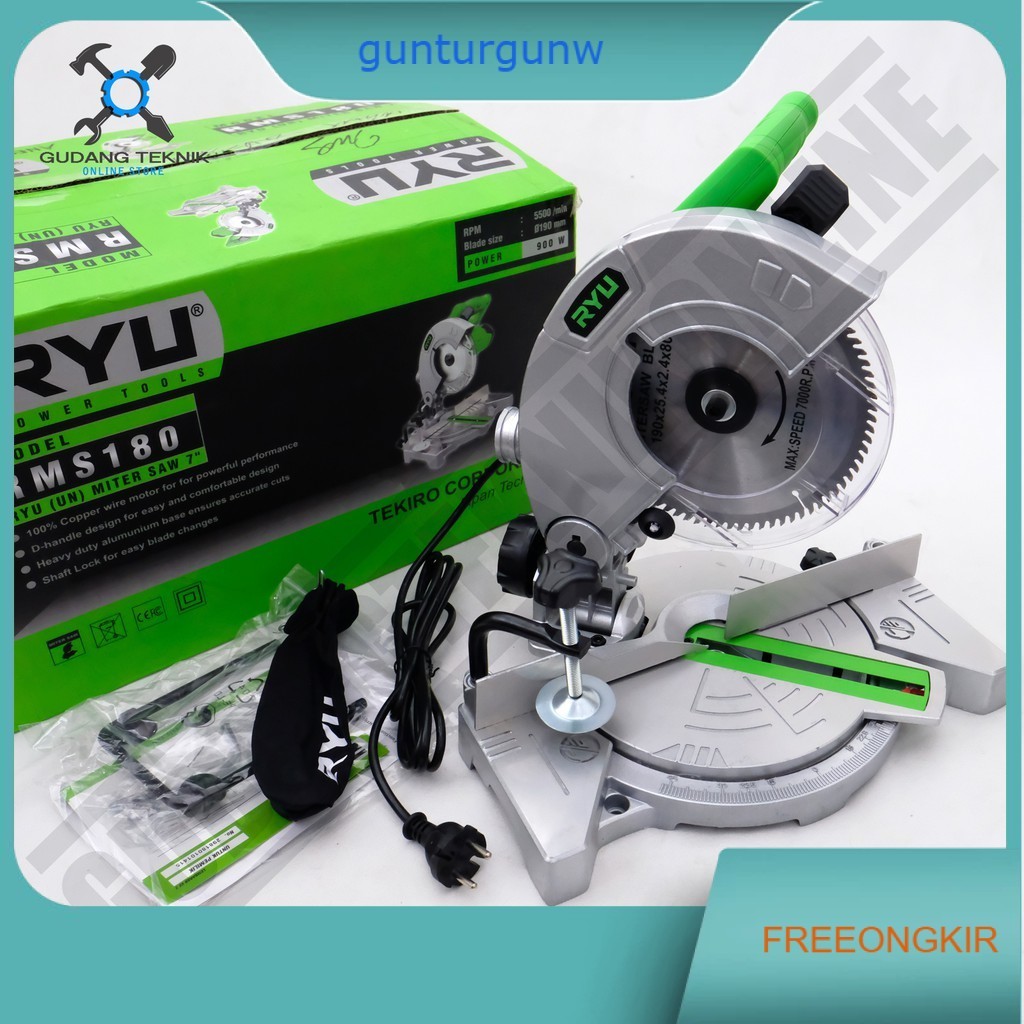 Miter Saw 7 Inch RYU RMS180 - Mesin Potong Aluminium 7Inch TEKIRO RYU RMS 180