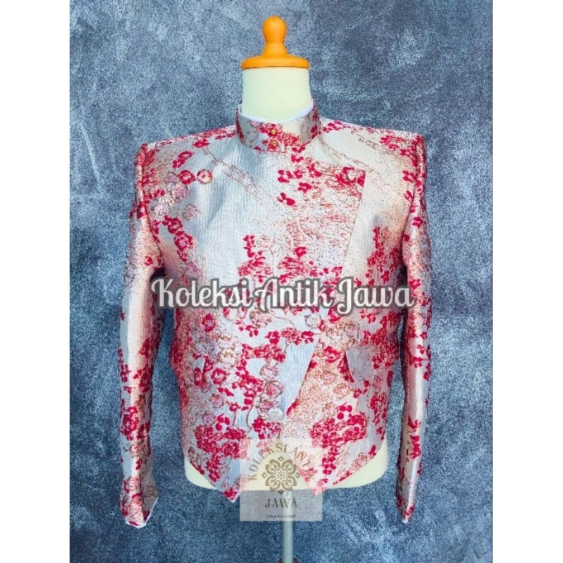 Beskap Solo Krowok Rose Gold Jaguar Import Premium Motif Bunga