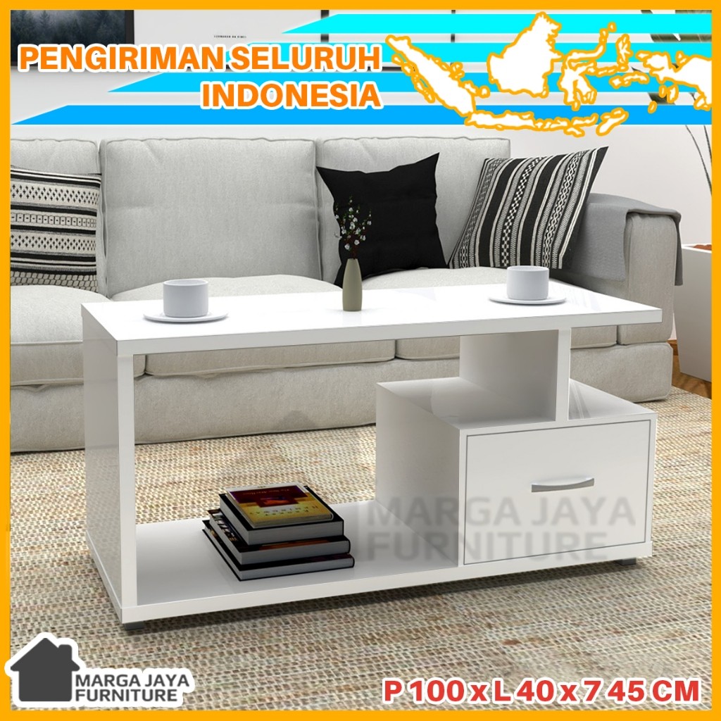 Furniture Sukabumi | Coffee Table Creta Minimalis Meja Kopi TV Ruang Tamu 100 cm Rak