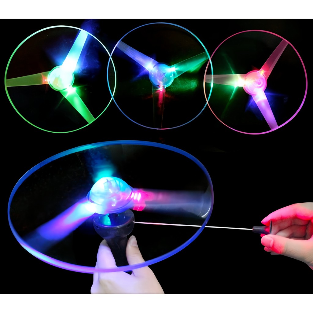 Kids Luminous Pull Wire Flying Saucer Propeller Toy LED Lighting Pull String Flying Toy Spinning Top