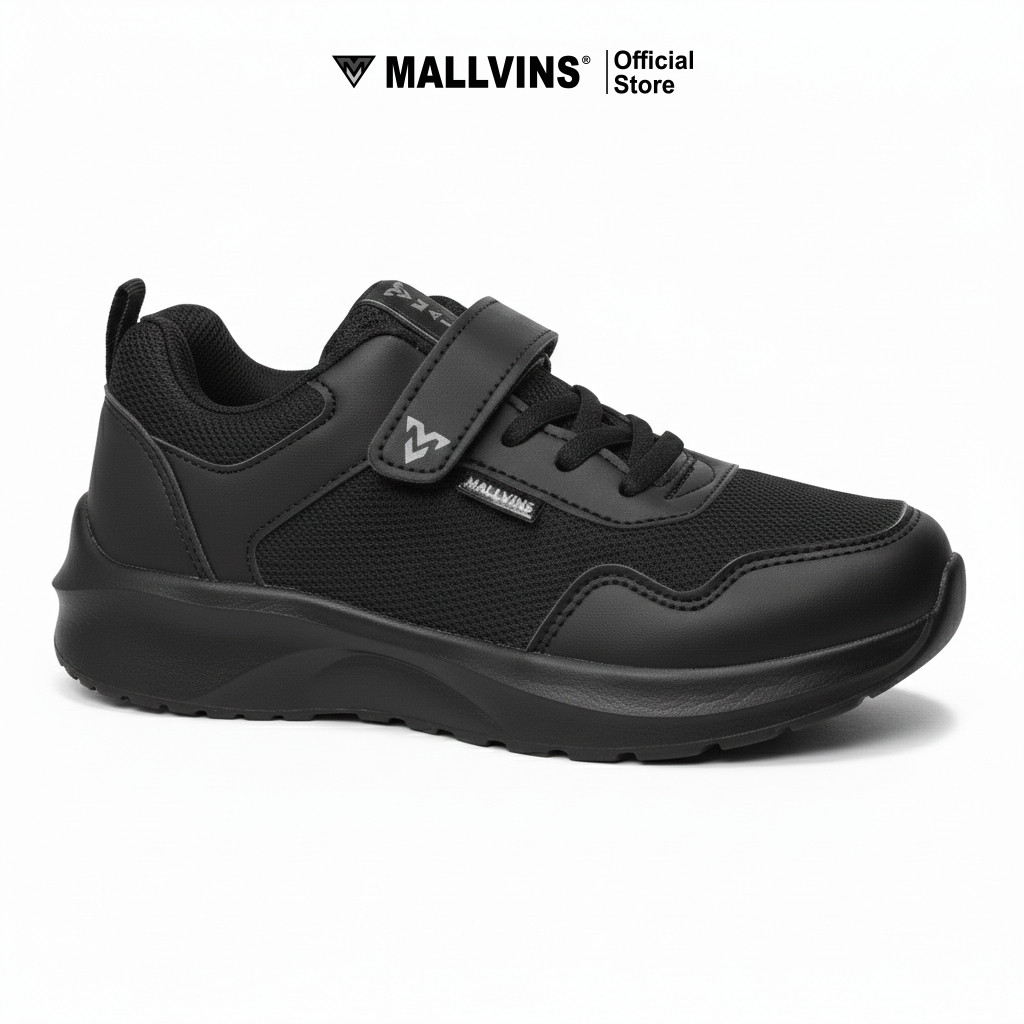 MALLVINS Sepatu Sekolah Anak Size 31-38 Full Hitam