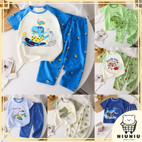 NIUNIU SETELAN ANAK LAKI-LAKI 0-6 TAHUN PIYAMA ANAK BAJU BAYI COWOK BAJU PENDEK DAN CELANA PANJANG K