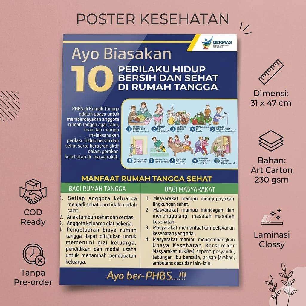 Poster 10 Perilaku Bersih dan Sehat di Rumah Tangga- PHBS di Rumah Tangga - Full Color
